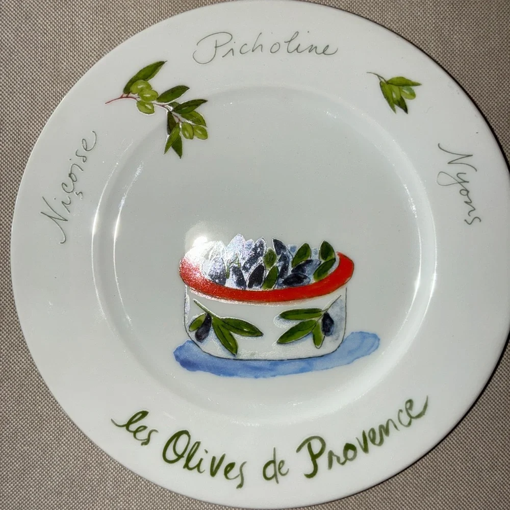 Crate & Barrel LES OLIVES DE PROVENCE Appetizer Plate Set 6 pc Revol France
